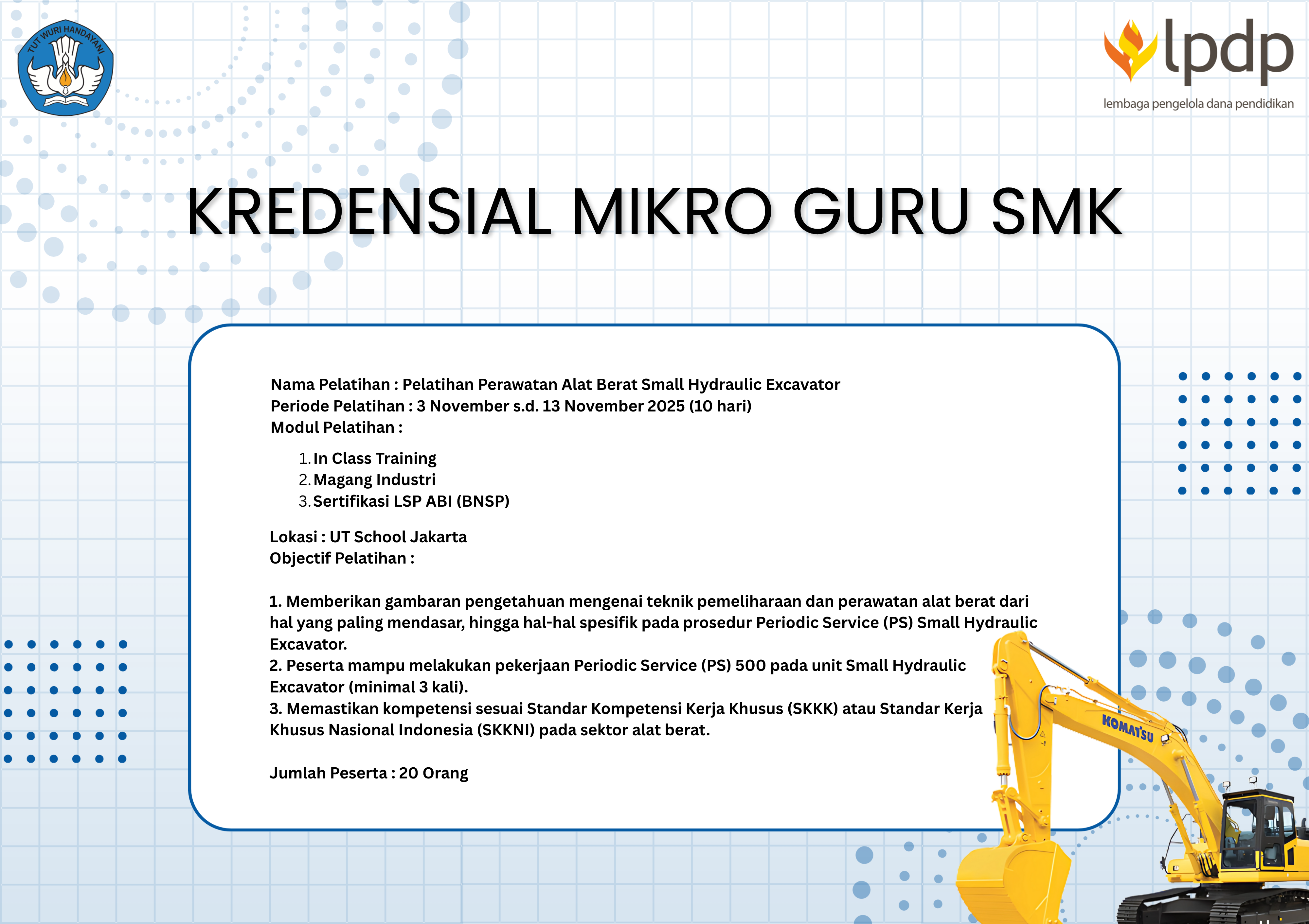 Pelatihan Perawatan Dasar Alat Berat (Excavator)